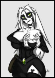 1girls 2017 2d 2d_(artwork) artist_logo artist_name artist_signature bag belt big_hips big_thighs bigger_female black_and_white_skin black_clothing black_dress black_leggings bodypaint boob_focus boob_heart boobs breast_focus breasts breasts_bigger_than_head breasts_squeezed_together chubby_breasts cleavage cleavage_cutout cleavage_focus clothed clothed_female cute cute_face deviantart deviantart_link dress female female_focus grabbing grabbing_breasts grabbing_own_breast green_eyes hand_on_breast hands_on_breasts hands_on_own_breasts hands_on_own_chest heart heart_symbol heartboob hips hips_wider_than_shoulders larger_female leggings light-skinned_female light_skin long_hair looking_at_viewer loving loving_gaze milf mommy mommy_kink necromancer no_bra oc one_color_background original_character painted_body pandora_(sexualyeti) pov pov_eye_contact revealing_thighs sexualyeti skeleton_paint smile smiling smiling_at_viewer spiky_hair squeezing squeezing_breast squishing squishing_breasts sweet thicc thick thick_breasts thick_hips thick_thighs thighs thighs_bigger_than_head white_background white_hair wholesome wide_breasts witch