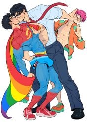 abs age_difference ass ass_grab big_pecs boyfriend boyfriends bulge cheating cheating_with_father clark_kent clothed clothing daddy dc dc_comics dilf father father_and_son full_body gay glasses grabbing_ass incest jay_nakamura jealous jonathan_kent kiss kissing male male_focus male_only muscular muscular_male nipples pecs pride_color_flag pride_colors pride_month schizoid son standing superboy superboy_(jonathan_kent) superman superman_(clark_kent) superman_(series) twink yaoi