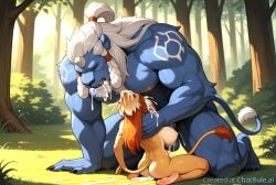 1boy 1boy1girl 1girls ai_generated all_the_way_to_the_base big_breasts blowjob breasts busty cfnm clothed clothed_female clothed_female_nude_male clothing cum cum_drip cum_dripping cum_in_mouth cum_in_nose cum_in_throat cum_on_breasts cumdrip deep_blowjob deep_throat deepthroat face_fuck face_fucking fellatio final_fantasy_x forest hand_on_head head_grab huge_breasts irrumatio kimahri kneeling kneeling_female kneeling_oral_position male oral oral_penetration oral_sex ponytail straight tattoo tattooed_arm