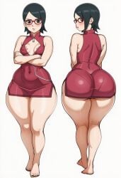 1girls abdominal_bulge ai_generated areola_slip areolae arms_crossed_under_breasts ass_peek belly_button big_ass boruto:_naruto_next_generations buttocks cameltoe crossed_arms female_only fit_female looking_at_viewer multiple_views naruto_(series) nipple_bulge nipple_slip nipples_visible_through_clothing panties perky_breasts petite petite_female pout pussy_peek sarada_uchiha skimpy skimpy_clothes small_breasts small_waist superbotux thick_ass thick_thighs tight_clothing uchiha_sarada wide_hips