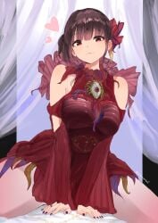 aguilera breasts brown_hair clothing cycloneaction dress hana_natsuki heart kamen_rider kamen_rider_revice_(series) red_eyes thighs tokusatsu