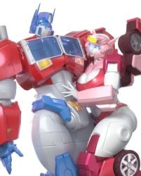 1girls 1male canon_couple caressing elita-1 elita-one elita_one hasbro optimus_prime shorter_female takara_tomy taller_male transformers transformers_g1 trawert