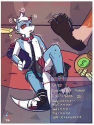 2026 2_penises 3:4 animal_genitalia animal_penis anthro black_body black_scales border canid canine canis claws clothing collar dragon erection feet foot_fetish foot_focus gameplay_mechanics genitals hemipenes hi_res horn hypnosis kobold lavakey_(artist) lavakey_(character) leash level_drain male mammal mid_transformation mind_control multi_genitalia multi_penis mythological_creature mythological_scalie mythology orange_body orange_scales paws penis ra'zim scaled_dragon scales scalie species_transformation stat_drain stats stats_screen torn_clothing transformation white_border wolf