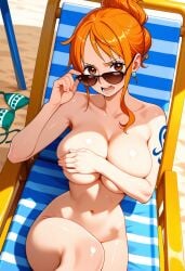 1girls ai_generated beach female female_only nami_(one_piece) one_piece orange_hair tagme