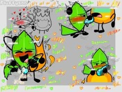 1boy 1boy1girl 1boys 1girl 1girls battle_for_dream_island bfdi blowjob fellatio firey_(bfdi) fuzzy_fluffs handjob_while_sucking jacknjellify jnj leafy_(bfdi) object_show object_shows