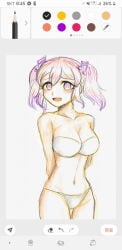 1girls bikini bikini_bottom bikini_top blush blush_lines blushing danganronpa_another fanganronpa female female_only hair_ornament multicolored_hair only_female otonokoji_kanade pigtails pink_hair purple_hair sdra2 sketch solo solo_female super_danganronpa_another_2 twintails