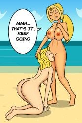 2girls ass bankaipacay beach big_ass big_breasts blonde_hair bridgette_(tdi) carrie_(tdi) cheating_girlfriend cunnilingus dialogue english_text female female/female female_focus female_only fresh_tv lesbian_sex light-skinned_female naked naked_female nipples nude nude_female original pussy standing the_ridonculous_race total_drama_island yuri