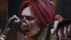 1boys 1girls 3d captured captured_female captured_heroine cd_projekt_red completely_nude female freckles freckles_on_face light-skinned_female light-skinned_male male mascara masturbation nude penis red_hair restrained_arms running_mascara runny_makeup the_witcher_(series) the_witcher_3:_wild_hunt tixhard triss_merigold wet_body