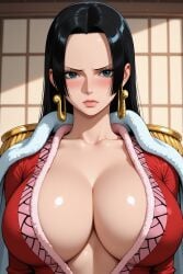 1girls ai_generated black_hair boa_hancock earrings female female_only hime_cut long_hair one_piece tagme