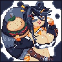 1girls animated big_breasts bouncing_breasts breasts burger busty cow_print emberushi female female_focus female_only female_solo hamburger huge_breasts indie_virtual_youtuber midriff no_sound pixel_art snuffy solo solo_female tagme video virtual_youtuber