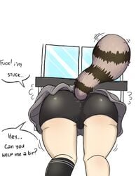 ass big_ass bike_shorts blush goldenhair_boi image_set indie_virtual_youtuber snuffy spats stuck stuck_in_window tight_clothing virtual_youtuber