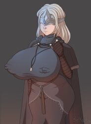 1girls belka_dog breasts cuccoking dark_souls dark_souls_3 erect_nipples female fire_keeper fromsoftware gigantic_breasts hyper hyper_breasts nipple_bulge nipples solo