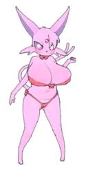 aliasing anthro anthrofied big_breasts big_eyes bikini biped breasts camel_toe canid canine cleavage clothed clothing eeveelution espeon female fur gem inkoart mammal navel nintendo nipples panties pink_body pink_fur pokémon_(species) pokémorph pokemon pose purple_eyes simple_background smile solo standing swimwear underwear video_games white_background