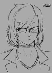 choker estella_comics face_focus female female_only glasses jenny_(mrestella) looking_away mannyestella monochrome mrestella pointy_chin short_hair sketch