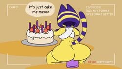 1girls 2021 animal_crossing animated ankha anthro ass bouncing_ass butt cake camera_view derpyharpy dildo domestic_cat felid feline felis gif loop mammal masturbation meme nintendo riding riding_dildo tail thighhighs wide_hips