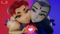 2girls 3d ass ass_grab blender bubble_butt cheek_to_cheek dc dc_comics female forehead_jewel generalbutch grey_skin heart huge_ass looking_at_viewer offscreen_character orange_hair orange_skin purple_eyes purple_hair rachel_roth raven_(dc) red_hair starfire tamaranean teen_titans thick_thighs wide_hips