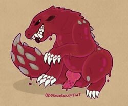 6:5 capcom claws drippy fanged_wyvern feral feralsoren genitals gooey knot male monster monster_hunter odogaron penile_spines penis solo video_games