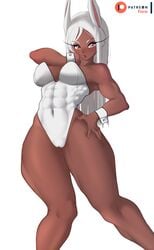 1girls alternate_version_available big_breasts breasts bunny_ears cameltoe dark-skinned_female dark_skin eye_contact female female_only fiera_(artist) large_breasts leotard long_hair looking_at_viewer miruko muscular_female my_hero_academia red_eyes rumi_usagiyama solo standing thick_thighs tight_clothing white_background white_hair wide_hips