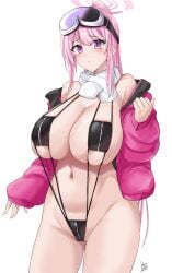 1girls alternate_costume big_breasts bikini blue_archive eimi_(blue_archive) eimi_(swimsuit)_(blue_archive) ibara_azuki_(azk_ibr2nd) pink_hair scarf ski_goggles zipper