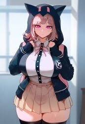 1girls ai_generated curvy curvy_figure danganronpa female floox nanami_chiaki schoolgirl short_hair