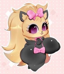 adorable anthro anthrofied artist_logo big_ass big_breasts big_butt big_eyes bow canid canid_humanoid canine canine_humanoid chibi cute dotted_background featureless_feet hourglass_figure huge_ass huge_breasts huge_butt jewelpet jewelpet_(species) looking_at_viewer mu111777 purple_eyes purse sanrio sega_toys side_view sideboob simple_background thick_thighs topaz_(jewelpet) two_tone_body two_tone_fur wide_hips wide_thighs