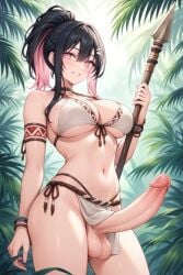 1futa ai_generated anime_style big_breasts big_cock big_dick big_penis black_and_pink_hair bra cleavage erect_penis erection fair_skin fair_skinned_futanari huge_breasts huge_cock jungle jungle_background jungle_girl large_breasts large_cock large_dick large_penis light-skinned_futanari light_skin long_cock long_dick long_penis looking_at_viewer multicolored_hair pink_and_black_hair pink_eyes ponytail shaman solo solo_futa testicles tribal tribal_clothing tribal_futa tribal_markings tribal_tattoo webtoon