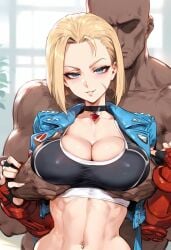 1boy 1girls abs ai_generated bare_arms bare_shoulders big_breasts blonde_hair blue_eyes blush cammy_white capcom color dark-skinned_male dark_skin female fit_female hi_res interracial large_breasts light-skinned_female light_skin looking_at_viewer male male/female muscles muscular muscular_female muscular_male nakatori short_hair street_fighter street_fighter_6 tagme thick_thighs