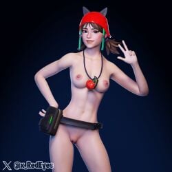 3d aubrey_(fortnite) blender breasts cute exposed_breasts exposed_pussy fortnite fortnite:_battle_royale headgear light-skinned_female light_skin naked naked_female pose skinny skinny_girl small_breasts solo_female white_female x_redeyes