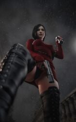 1girls 34cult 3d ada_wong ada_wong_(adriana) asian asian_female black_thong boots female female_only handgun holding_gun holding_weapon resident_evil resident_evil_4 resident_evil_4_remake solo thigh_high_boots thong upskirt upskirt_view