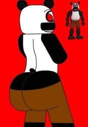 1boy animatronic ass ass backview big_butt candougie clothed fangame fangame_character five_nights_at_freddy's fnaf furry furry_only gyatt looking_at_viewer male male_butt male_only nightmare_at_charles nmac_1 no_shirt panda pants pants_only pedro_(nightmare_at_charles) smiling tagme yiff