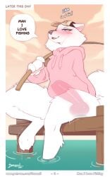 animal_dildo animal_sex_toy anthro blush bottomless canid canine canine_dildo canis clothed clothing comic danomil dildo dildo_in_pussy dildo_insertion dildo_sitting domestic_dog female fishing_rod foot_in_water fur hi_res hoodie hoodie_only knot knotted_dildo knotting looking_pleasured mammal masturbation narrowed_eyes nordic_sled_dog original original_character outside page_3 page_number partially_submerged penetration pier samoyed sex_toy sex_toy_in_pussy sex_toy_insertion sky solo spitz topwear topwear_only vaginal_knotting vaginal_masturbation vaginal_penetration vilka water webfishing white_body white_fur xray_view