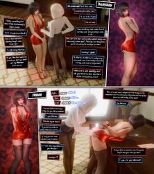 3d arms_behind_back bare_shoulders bent_over bondage bound comic_page cuff_(restraint) cuffs dialogue dominant dominant_female dominatrix dress female femdom femsub heels legs lezdom mercierharrogate office office_lady original original_character ownership pantyhose restrained sexy_pose short_hair skimpy skimpy_clothes skirt spanking stockings submissive submissive_female text text_bubble thighs thin_waist transformation yuri