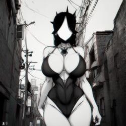 1anthro 1girls ai_generated airo22 anafabula arched_back big_ass big_breasts black_and_white black_hair black_swimsuit city_background completely_naked completely_naked_female curvy curvy_figure faceless faceless_female futuristic_clothing gigantic_ass gigantic_breasts large_ass large_breasts monster monster_girl outside scp-2747 scp_foundation shoulder_length_hair shoulders solo solo_female swimsuit tall_female tight_clothes tight_clothing tight_suit upper_body white-skinned_female white_body white_skin white_skinned_female