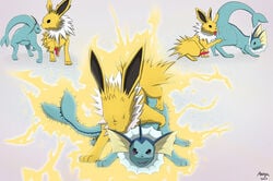 aesyr ahe_gao ambiguous_penetration animal_genitalia animal_penis anus blush bodily_fluids canine_penis cunnilingus dripping drooling duo eeveelution electrocution electrostimulation erection female feral feral_on_feral from_behind_position genital_fluids genitals hi_res jolteon knot looking_pleasured male male_on_top mounting nintendo on_top oral orgasm orgasm_face penetration penis pokémon_(species) pokemon precum precum_drip presenting pussy pussy_juice pussy_juice_drip saliva seductive sex submissive submissive_female tongue vaginal_penetration vaporeon video_games