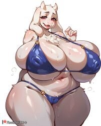 1girls ai_generated anthro anthro_only bikini breasts cameltoe chest_tuft female female_only furry furry_only huge_breasts mature mature_anthro mature_female milf navel nipple_bulge rocksolidart solo solo_female swimwear toriel undertale undertale_(series) white_background white_fur