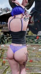 bandai_namco big_ass black_tank_top bra fat_ass in-game looking_away mod omegaxsmash panties piercing piercings pose posing purple_bra purple_hair purple_panties reina_mishima screencap screenshot tank_top tattoo tattoo_on_arm tattoo_on_legs tattooed_arm tattoos tekken tekken_8 thick thick_legs