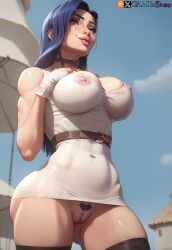 2d 2d_(artwork) 2d_artwork ai_generated arcane arcane_caitlyn bimbo bimbo_body bimbo_lip bimbo_lips bimbo_prostitute bimbofication bimbofied blue_eyes blue_hair caitlyn_kiramman choker dress dress_lift dressed flashing flashing_pussy gameofbimbos league_of_legends league_of_legends:_wild_rift low-angle_view low_angle nipples nipples_bulge nipples_visible_through_clothing outdoors pov pubic_hair public public_exposure riot_games skimpy skimpy_clothes skimpy_dress skimpy_outfit theofficialpit_(style)