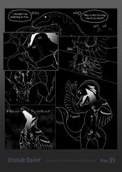 adasaurus becoming_flaccid black_and_white bodily_fluids cum cum_on_penis cum_on_self dialogue dinosaur duo ejaculation feathered_dinosaur feathered_scalie feathers female feral genital_fluids genitals hi_res male masturbation monochrome nanyangosaurus onomatopoeia orgasm paper-wings penis personal_grooming preening prehistoric_species reptile scalie sound_effects text theropod thought_bubble