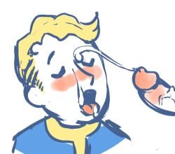 2boys closed_eyes cum cum_on_face duo duo_focus face_closeup fallout male male_only open_mouth silly sketch toony vault_boy