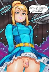 1futa 1futanari ai_generated arms_behind_back artificialanaleptic bangs belt big_nipples blonde_hair blue_eyes blush breasts clothing dress english_language english_text flaccid flaccid_cock flaccid_futa flaccid_penis futa_only futanari hair_bun hard_nipples intersex intersex_only light-skinned_intersex light_skin lips lipstick long_hair looking_at_viewer looking_down makeup medium_breasts metroid micropenis nipples_bulge nipples_visible_through_clothing penis pink_lips ponytail samus_aran skin_tight skirt small_penis small_penis_futa small_penis_humiliation small_testicles smile solo standing swept_bangs testicles text thighs tied_hair tiny_penis zero_suit