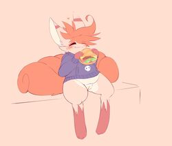 blush bottomless burger citruscave closed_eyes clothed clothing eating female feral fiamme_(citruscave) food genitals hair handpaw heart hi_res holding_food holding_object hoodie humanoid_genitalia humanoid_pussy nintendo paws pokemon pokemon_(species) pussy sitting slightly_chubby solo topwear video_games vulpix