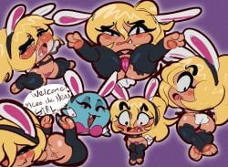 anthro ass baebot blonde_hair blush boo_(mario) clothing embarrassed female goomba goombella group hair hi_res legwear mario_bros nintendo paper_mario paper_mario:_the_thousand_year_door pawpads peeka_(mario) playboy_bunny thigh_highs