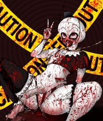 art_the_clown barbed_wire blood caution_tape clown femboy guro mamafuj0shi mineralgarbage terrifier