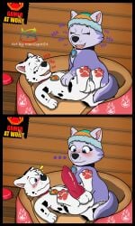 absurd_res animal_genitalia animal_penis anus awkward awkward_moment balls belly_rub blue_eyes blush blush_lines canid canine canine_genitalia canine_penis canis cel_shading collar comic comic_art dalmatian dalsky_(dalmatian_and_husky) dog_bed domestic_dog duo embarrassed erection everest_(paw_patrol) fan_character female feral fluffy fluffy_ears fluffy_fur fluffy_tail fur genitals hi_res husky incest_(lore) laugh little_kid’s_show male male/female mammal markings marvispot84 mother_(lore) mother_and_child_(lore) mother_and_son_(lore) nickelodeon nordic_sled_dog parent_(lore) parent_and_child_(lore) parent_and_son_(lore) paw_patrol paws penis pet_bed rubbing shaded son_(lore) spitz spots spots_(oc_marvispot84) spotted_body spotted_fur suddenly_penis surprised_expression tail