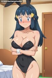 ai_generated aindroidparanoid ass bed bedroom big_ass big_breasts big_butt blue_eyes blue_hair boonie breasts bunny_girl bunnysuit busty cameltoe covered_nipples curvy dawn_(pokemon) fat_ass female female_only hips huge_breasts indoors large_ass large_breasts long_hair narrow_waist nipples pokemon pokemon_(species) stable_diffusion standing voluptuous waist