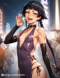 ai_generated bimbo black_hair bleach bleach:_the_thousand-year_blood_war seductive slut slutty_outfit soifon sultralis sultralis870