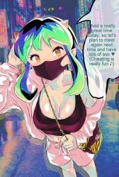 big_breasts cheating cheating_girlfriend cleavage english_text g9g94g4g good_girl green_eyes green_hair horns mask showing_cleavage translated urusei_yatsura yohei1271