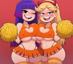 big_breasts blonde_hair blush cats62 cheerleader disney disney_channel disney_xd glitch_techs looking_at_viewer miko_kubota netflix nickelodeon nipples_visible_through_clothing purple_hair smiling smiling_at_viewer star_butterfly star_vs_the_forces_of_evil thong