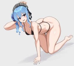 1girls ass big_ass big_butt bikini blue_hair bottom_heavy female hat hololive hololive_gen_0 hololive_japan hoshimachi_suisei jadf small_breasts solo thick_hips thick_thighs virtual_youtuber wide_hips