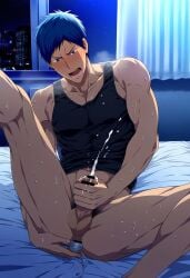 ai_generated anal_masturbation aomine_daiki blue_eyes bottom_aomine buttplug daiki_aomine kuroko's_basketball kuroko_no_basuke male masturbation muscular_male navy_blue_hair orgasm sex_toy short_hair solo spread_legs tan_skin